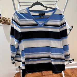 Style & Co. Blue and White V-Neck Top 3/4 sleeve